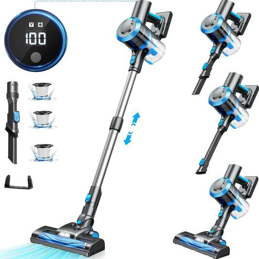 Cordless Vacuum Cleaner, 38000PA/450W 50Min 2500Mah for Home Pet Hair Carpet Wood Floor (Blue)